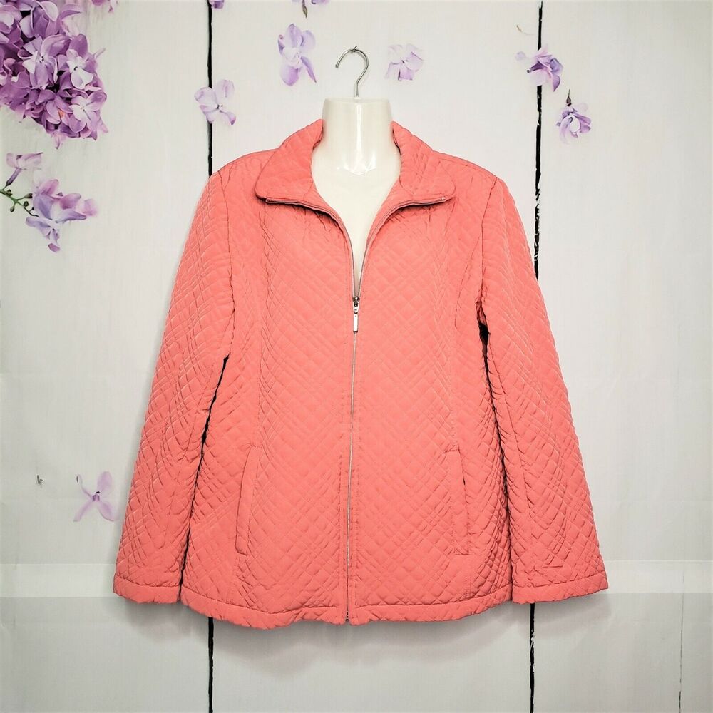 Gallery Coral Quilted Lined Lightweight Zip Blazer Jacket L - Picture 11 of 11